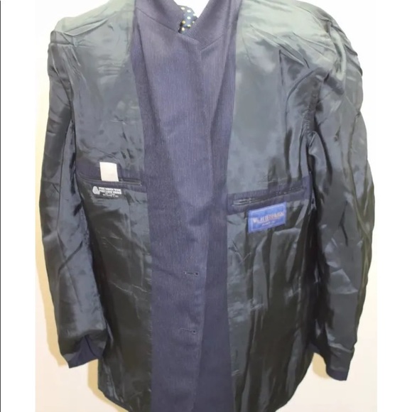 Wm H. Leishman Blue Pin Striped Men Blazer 100% Wool 44R Canada - Picture 3 of 10